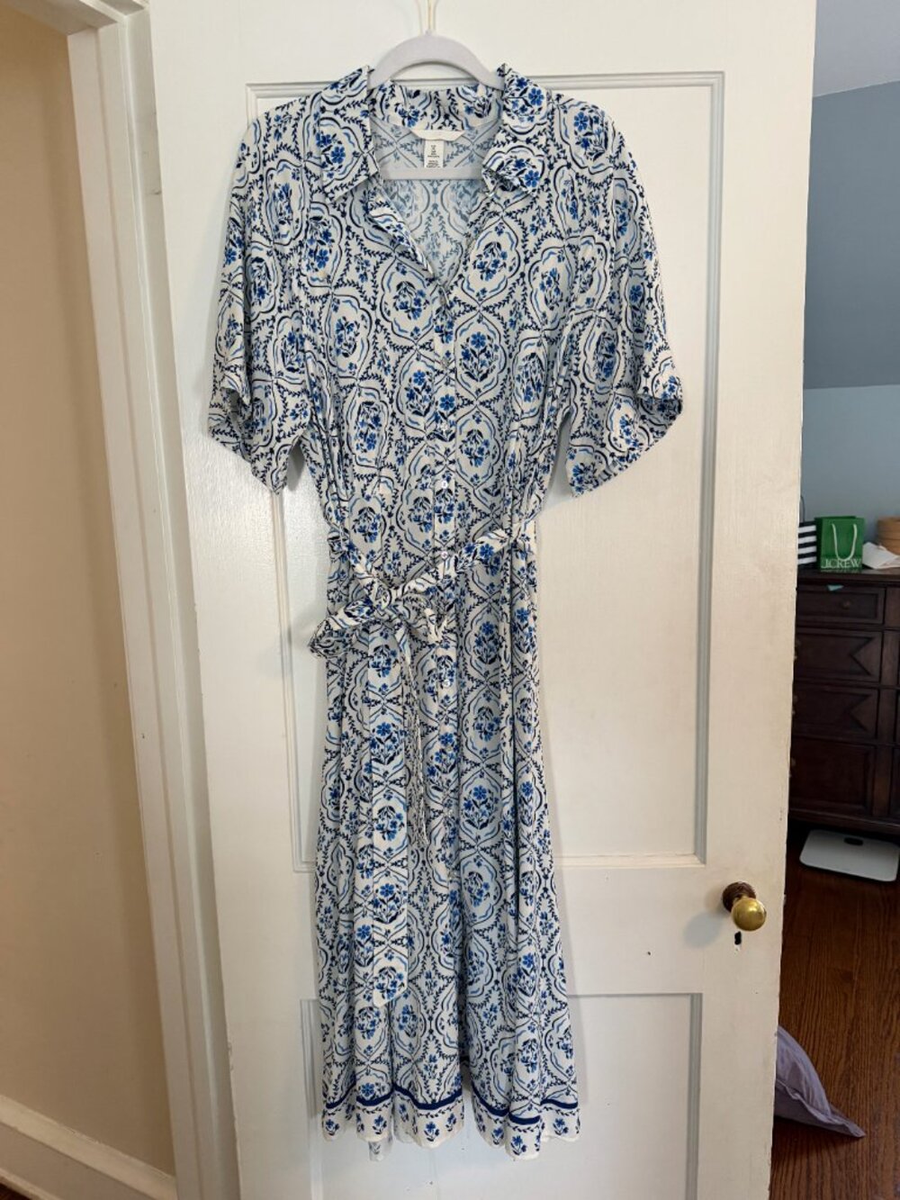 H&M Tie-belt Shirt Dress in Blue & White Size L - Picture 6 of 7